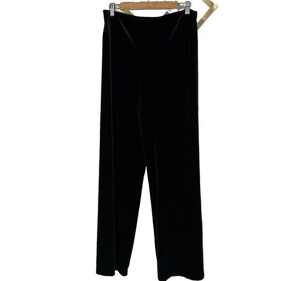 ALEX Evenings Velvet Wide Leg Pants Size Large Black Pull On Party Holidays - Picture 1 of 5